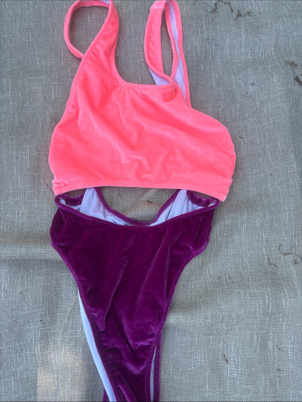 PINK Victoria's Secret Neon Pink and Purple One-Piece Swimsuit
